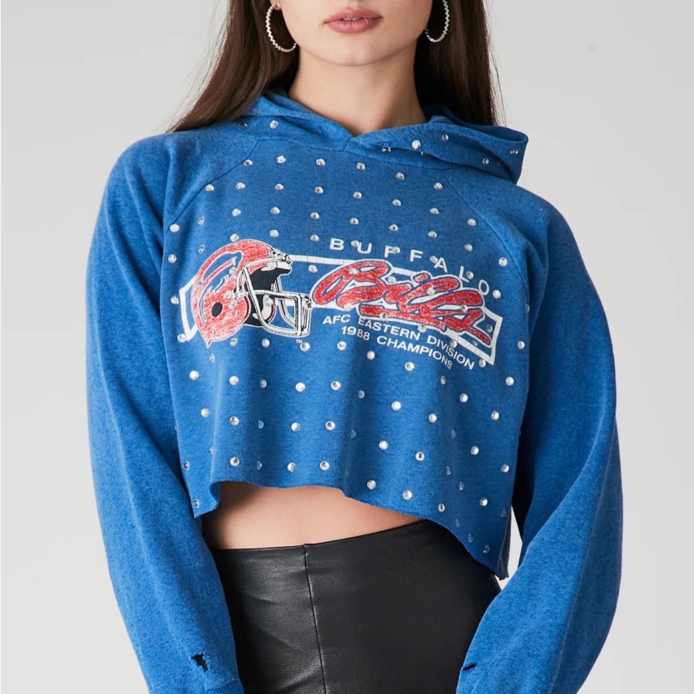Buffalo Bills VINTAGE RHINESTONE CROPPED HOODIE